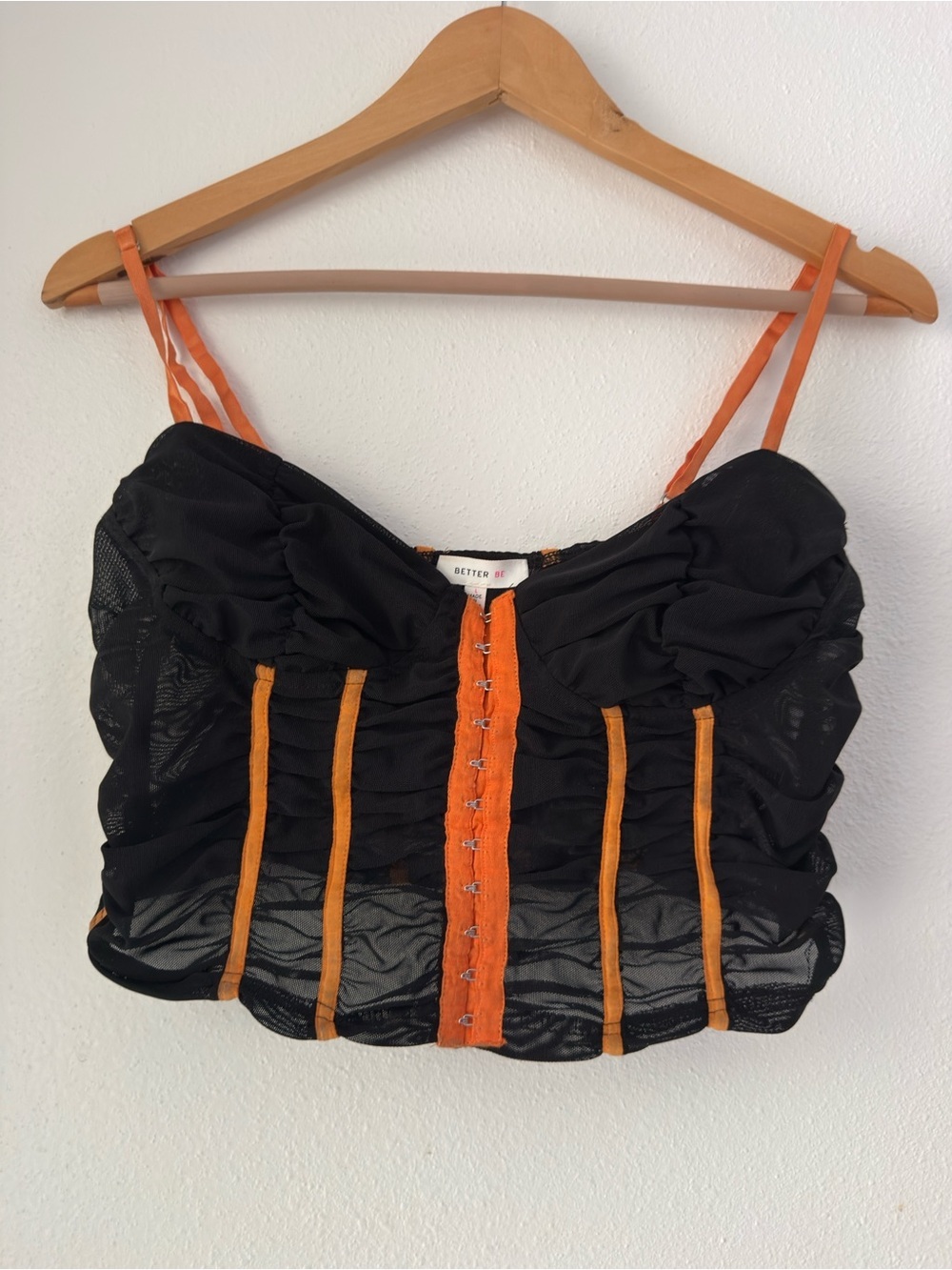Y2K style better be Corset ruffle Black Orange Womens L